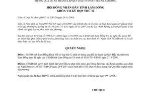 Nghị quyết số 103/2008/NQ-HĐND thông qua Đề án thành lập Quỹ Đầu tư phát triển Lâm Đồng
