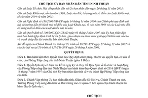 Quyết định 4212/QĐ-UBND năm 2008 chức năng cơ cấu tổ chức Phòng Tiếp công dân Ninh Thuận