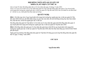 Nghị quyết 20/2008/NQ-HĐND quy hoạch phát triển mạng lưới trường học ngành giáo dục và đào tạo quận Gò Vấp năm 2020