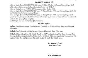 Quyết định 24/2008/QĐ-BYT Quy định về tổ chức và hoạt động của nhà thuốc bệnh viện