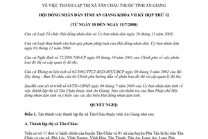 Nghị quyết 08/2008/NQ-HĐND thành lập thị xã Tân Châu An Giang