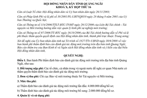 Nghị quyết 38/2008/NQ-HĐND phí thẩm định đánh giá tác động môi trường Quảng Ngãi