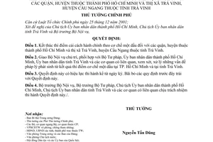 Quyết định 889/QĐ-TTg kết thúc thí điểm cải cách hành chính theo cơ chế một dấu quận, huyện thành phố Hồ Chí Minh và thị xã Trà Vinh, tỉnh Trà Vinh