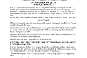 Nghị quyết 01/2008/NQ-HĐND nhiệm vụ kinh tế - xã hội 6 tháng cuối năm 2008 quận 5