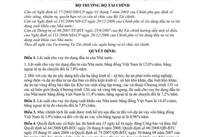 Quyết định 52/2008/QĐ-BTC công bố lãi suất tín dụng đầu tư, tín dụng xuất khẩu của nhà nước và mức chênh lệch lãi suất được tính hỗ trợ sau đầu tư