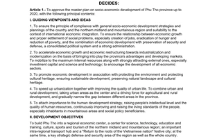 Decision No. 99/2008/QD-TTg of July 14, 2008, approving the master plan on socio-economic development of Phu Tho province up to 2020.