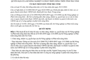 Quyết định 1021/QĐ-UBND 2008 phê duyệt tổ chức bộ máy nhiệm vụ quyền hạn Sở Nông nghiệp Trà Vinh