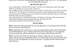 Quyết định 25/2008/QĐ-BYT phê duyệt Chương trình phổ biến, giáo dục pháp luật về y tế giai đoạn từ năm 2008 đến năm 2012