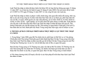 Chỉ thị 22/2008/CT-TTg triển khai thực hiện Luật thuế thu nhập cá nhân