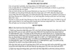 Quyết định 54/2008/QĐ-BTC thuế suất thuế nhập khẩu hàng hoá nhập khẩu có xuất xứ từ Lào