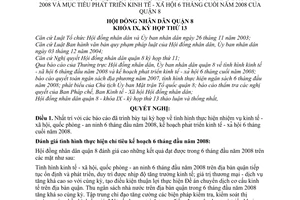 Nghị quyết 01/2008/NQ-HĐND tình hình thực hiện các chỉ tiêu kinh tế - xã hội 6 tháng đầu và 6 tháng cuối 2008