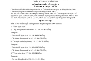 Nghị quyết 02/2008/NQ-HĐND phê chuẩn quyết toán ngân sách địa phương năm 2007, bổ sung dự toán ngân sách năm 2008 quận 8