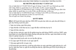 Quyết định 38/2008/QĐ-BGDĐT kế hoạch thời gian năm học 2008-2009 của giáo dục mầm non, giáo dục phổ thông và giáo dục thường xuyên