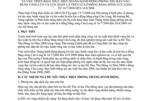 Chỉ thị 2049/CT-BNN-VP thực hiện tháng hành động phòng trừ rầy nâu bệnh vàng lùn lùn xoắn lá lúa đồng bằng sông Cửu Long 16/7/2008 đến 16/8/2008