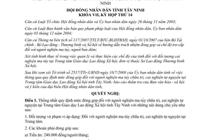 Nghị quyết 25/2008/NQ-HĐND đóng góp người nghiện ma túy chữa trị tự nguyện Tây Ninh