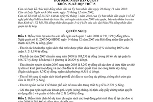 Nghị quyết 06/2008/NQ-HĐND điều chỉnh dự toán thu, chi ngân sách năm 2008 quận 3