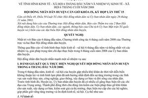 Nghị quyết 06/2008/NQ-HĐND tình hình kinh tế - xã hội 6 tháng đầu năm và nhiệm vụ kinh tế - xã hội 6 tháng cuối năm 2008 huyện Cần Giờ
