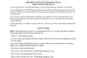 Nghị quyết 09/2008/NQ-HĐND mức thu sử dụng học phí Trung cấp nghề Ninh Thuận