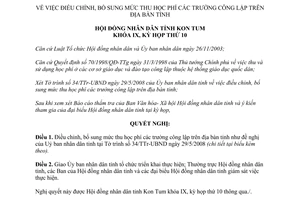 Nghị quyết 01/2008/NQ-HĐND học phí các trường công lập tỉnh Kon Tum