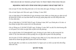 Nghị quyết 10/2008/NQ-HĐND phê chuẩn Đề án thành lập Quỹ đầu tư phát triển Ninh Thuận