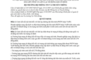 Quyết định 43/2008/QĐ-BTTTT cước kết nối nội tỉnh cuộc liên lạc đường dài liên tỉnh và liên lạc di động gọi cố định