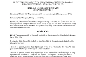 Nghị quyết 97/2009/NQ-HĐNĐ quy định khung đất tái định cư dự án lọc hóa dầu Đông Hòa Phú Yên