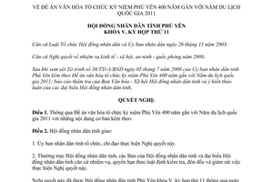 Nghị quyết 100/2008/NQ-HĐND đề án văn hóa kỷ niệm Phú Yên 400 năm