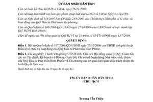 Quyết định 34/2008/QĐ-UBND bãi bỏ Điều lệ Quỹ Đầu tư Phát triển Bình Phước