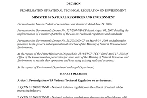 Decision No. 04/2008/QD-BTNMT promulgation of national technical regulation on environment