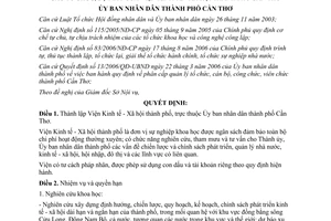 Quyết định 1735/QĐ-UBND nhiệm vụ quyền hạn cơ cấu Viện Kinh tế Xã hội Cần Thơ