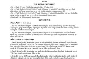 Quyết định 102/2008/QĐ-TTg quy định chức năng, nhiệm vụ,quyền hạn và cơ cấu tổ chức Ủy ban Nhà nước về người Việt Nam ở nước ngoài thuộc Bộ ngoại giao