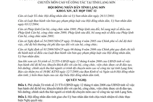 Nghị quyết 09/2008/NQ-HĐND thu hút người có trình độ chuyên môn cao công tác