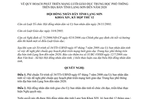 Nghị quyết số 07/2008/NQ/HĐND phát triển giáo dục trung học phổ thông Lạng Sơn