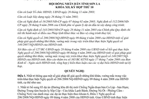 Nghị quyết 214/2008/NQ-HĐND giải quyết vướng mắc Nghị quyết 206/2008/NQ-HĐND Sơn La