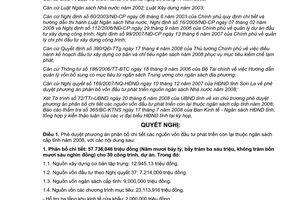 Nghị quyết 216/2008/NQ-HĐND phân bổ vốn đầu tư phát triển năm 2008 Sơn La