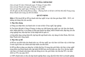 Quyết định 103/2008/QĐ-TTg phê duyệt Đề án Hỗ trợ thanh niên học nghề và tạo việc làm giai đoạn 2008 – 2015