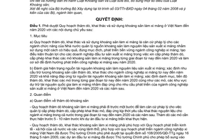 Quyết định 105/2008/QĐ-TTg phê duyệt Quy hoạch thăm dò, khai thác và sử dụng khoáng sản làm xi măng ở Việt Nam đến năm 2020