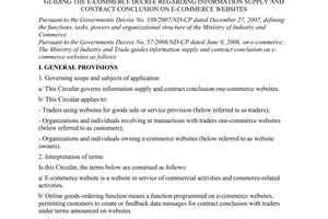 Circular No. 09/2008/TT-BCT of July 21, 2008, guiding the e-commerce Decree regarding information supply and contract conclusion on e-commerce websites.