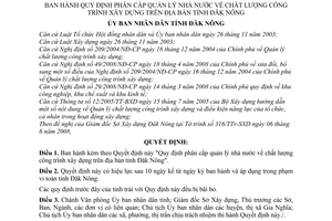 Quyết định 22/2008/QĐ-UBND phân cấp quản lý nhà nước