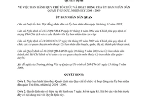 Quyết định 1420/2008/QĐ-UBND tổ chức hoạt động Ủy ban nhân dân Quận Thủ Đức Hồ Chí Minh 2004-2009
