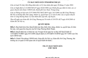 Quyết định 58/2008/QĐ-UBND chức năng nhiệm vụ Sở Công Thương Bình Thuận