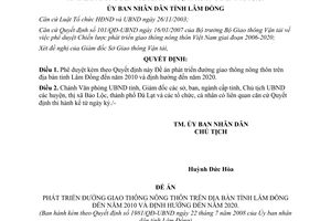 Quyết định 1981/QĐ-UBND năm 2008 phê duyệt Đề án phát triển đường giao thông nôn