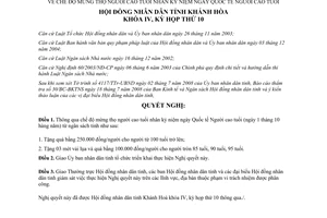 Nghị quyết 16/2008/NQ-HĐND chế độ mừng thọ người cao tuổi ngày quốc tế người cao tuổi Khánh Hòa