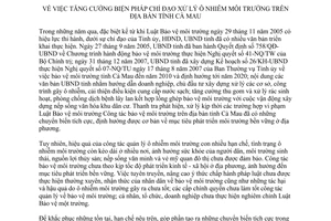 Chỉ thị 07/2008/CT-UBND tăng cường biện pháp chỉ đạo xử lý ô nhiễm môi trường trên địa bàn Cà Mau