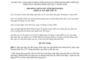 Nghị quyết 17/2008/NQ-HĐND mức quà tặng đối tượng chính sách Khánh Hòa