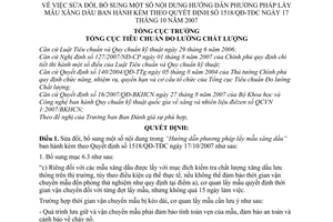 Quyết định 904/QĐ-TĐC bổ sung nội dung hướng dẫn phương pháp lấy mẫu xăng dầu ban hành kèm theo Quyết định 1518/QĐ-TĐC