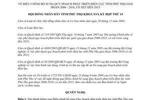 Nghị quyết 143/2008/NQ-HĐND điều chỉnh bổ sung quy hoạch phát triển điện lực Phú Thọ 2006 2010
