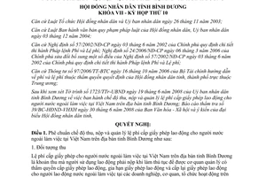 Nghị quyết 18/2008/NQ-HĐND7 thu quản lý lệ phí cấp giấy phép lao động Bình Dương