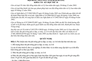 Nghị quyết 21/2008/NQ-HĐND7 phí giữ xe đạp xe máy xe ô tô Bình Dương