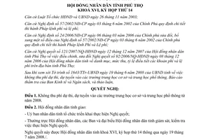 Nghị quyết 144/2008/NQ-HĐND không thu phí dự thi trường trung học cơ sở phổ thông Phú Thọ